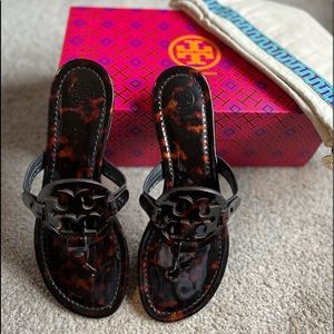 Tory Burch Miller sandals. Patent leather, tortoise shell